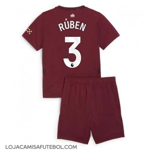 Camisa de Futebol Manchester City Ruben Dias #3 Equipamento Alternativo Infantil 2024-25 Manga Curta (+ Calças curtas)